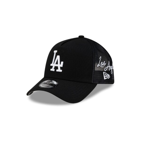 Los Angeles Dodgers Side Script Black 9FORTY A-Frame Trucker Hat