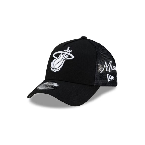 Miami Heat Side Script Black 9FORTY A-Frame Trucker Hat