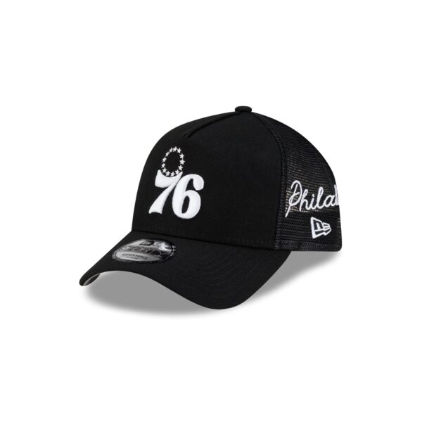 Philadelphia 76ers Side Script Black 9FORTY A-Frame Trucker Hat