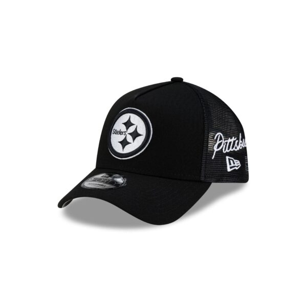 Pittsburgh Steelers Side Script Black 9FORTY A-Frame Trucker Hat